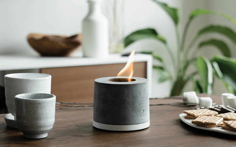 Unique fireplace uses isopropyl alcohol for nearly an hour of cozy flame