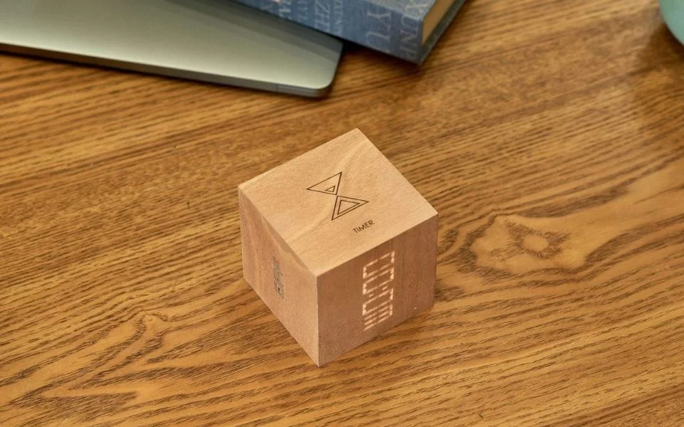 Solid wood Gingko Cube Plus Clock adding natural touch to space
